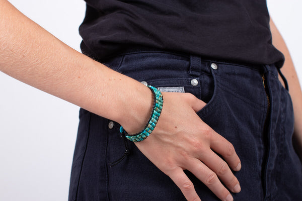 Armband Türkis in Leder gefasst #21