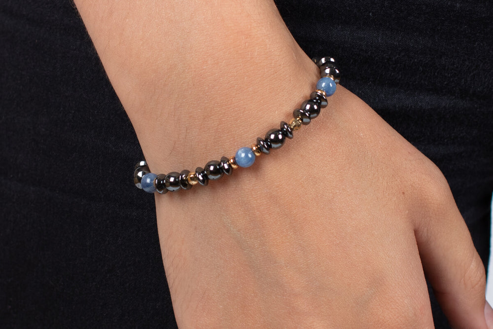 Armband Hämatit & Kyanit mit vergoldetem Silber #109