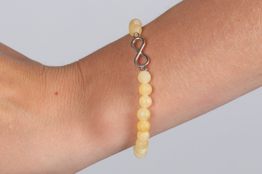 Armband Calcit gelb mit Symbol der Unendlichkeit in Silber #131