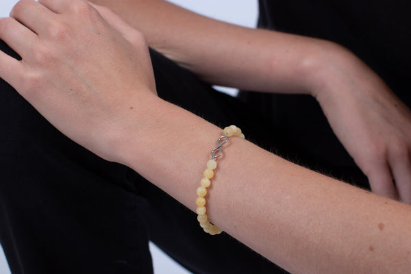 Armband Calcit gelb mit Symbol der Unendlichkeit in Silber #131
