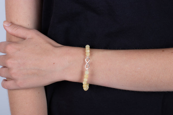 Armband Calcit gelb mit Symbol der Unendlichkeit in Silber #131