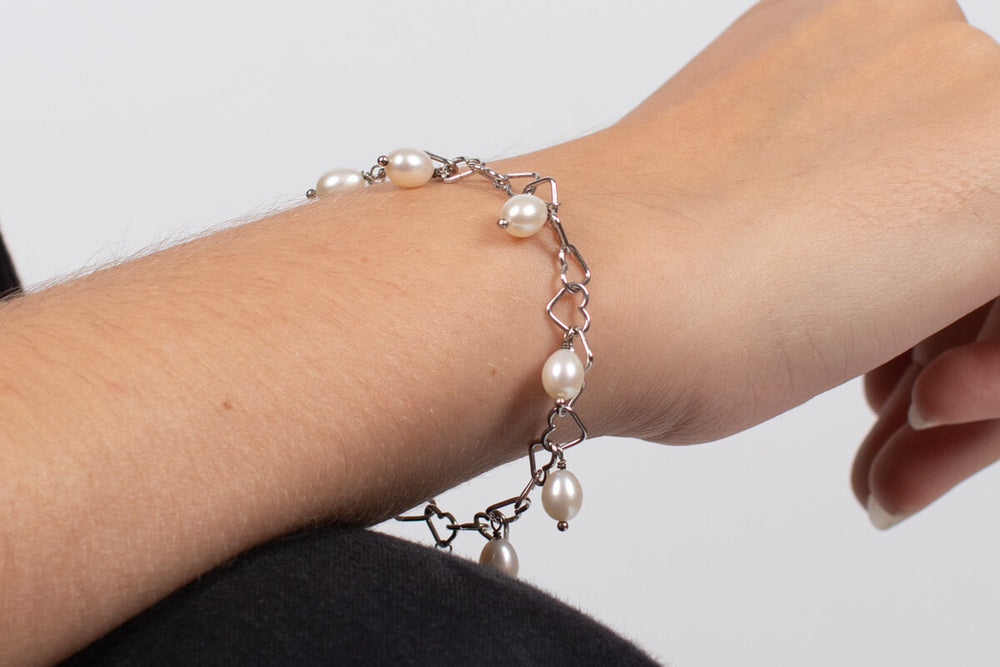 Armband Perlen mit Silberherzen #146