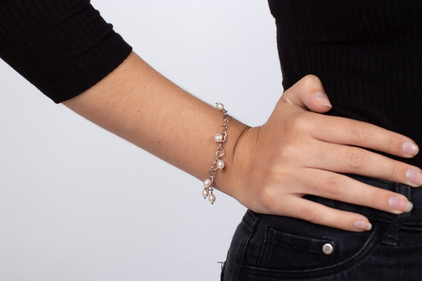 Armband Perlen mit Silberherzen #146