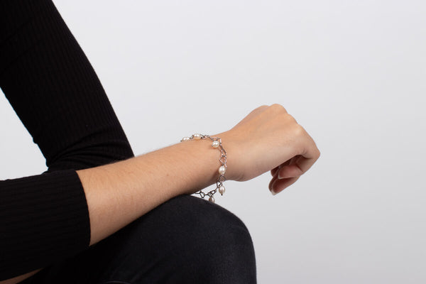 Armband Perlen mit Silberherzen #146