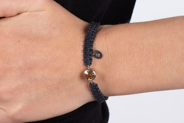 Armband Citrin in Silber mit Stoffband #169