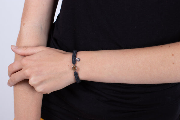 Armband Citrin in Silber mit Stoffband #169