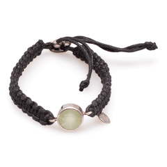 Armband Prehnit in Silber mit Stoffband