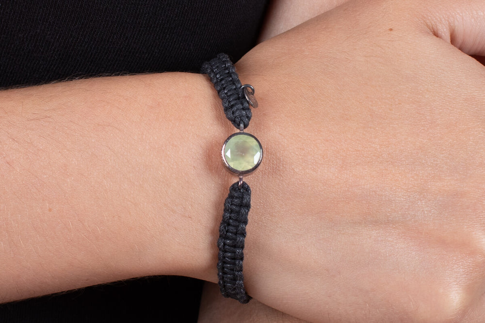 Armband Prehnit in Silber mit Stoffband #172