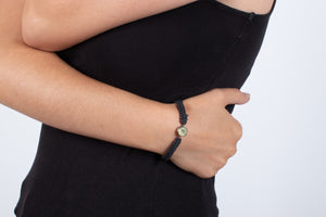 Armband Prehnit in Silber mit Stoffband #172