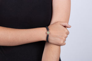 Armband Prehnit in Silber mit Stoffband #172