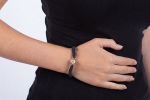 Armband Prehnit in Silber mit Stoffband #172