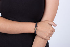 Armband Prehnit in Silber mit Stoffband #172