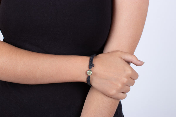 Armband Prehnit in Silber mit Stoffband #172
