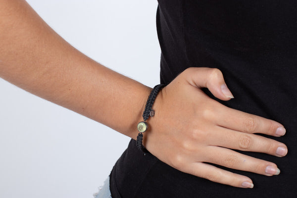 Armband Prehnit in Silber mit Stoffband #172