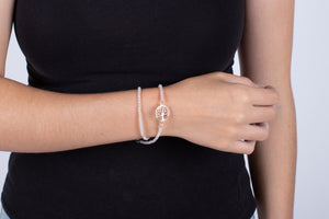 Armband (doppelt) Bergkristall mit Symbol des Lebensbaumes in Silber #202
