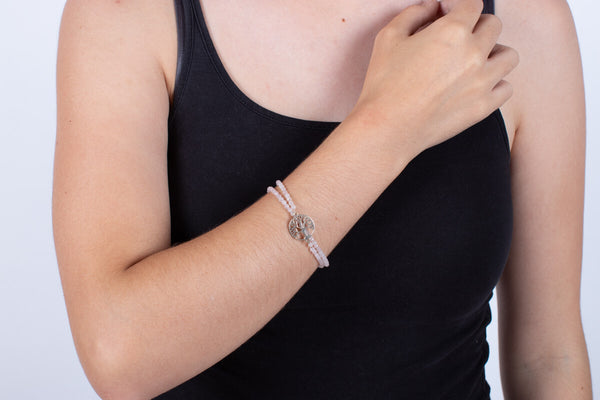 Armband (doppelt) Bergkristall mit Symbol des Lebensbaumes in Silber #202