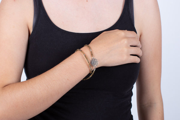 Armband (doppelt) Labradorith mit Symbol der Blume des Lebens in Silber #203