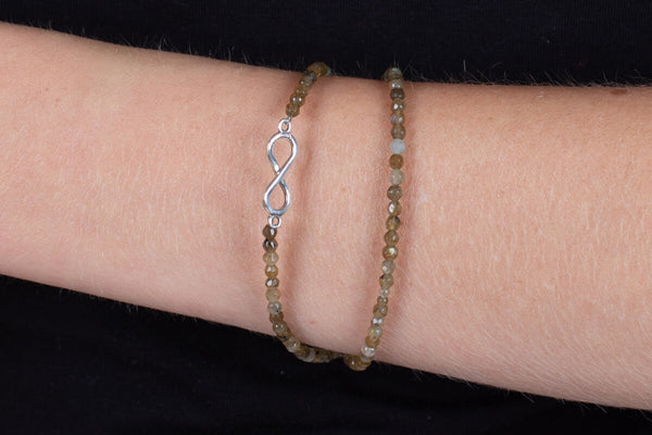 Armband (doppelt) Labradorith mit Symbol der Unendlichkeit in Silber #204
