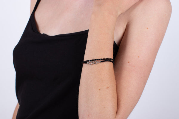 Armband (doppelt) Onyx mit Symbol der Unendlichkeit in Silber #207