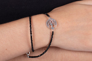 Armband (doppelt) Onyx mit Symbol des Lebensbaumes in Silber #208