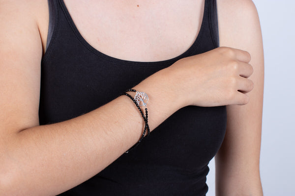 Armband (doppelt) Onyx mit Symbol des Lebensbaumes in Silber #208