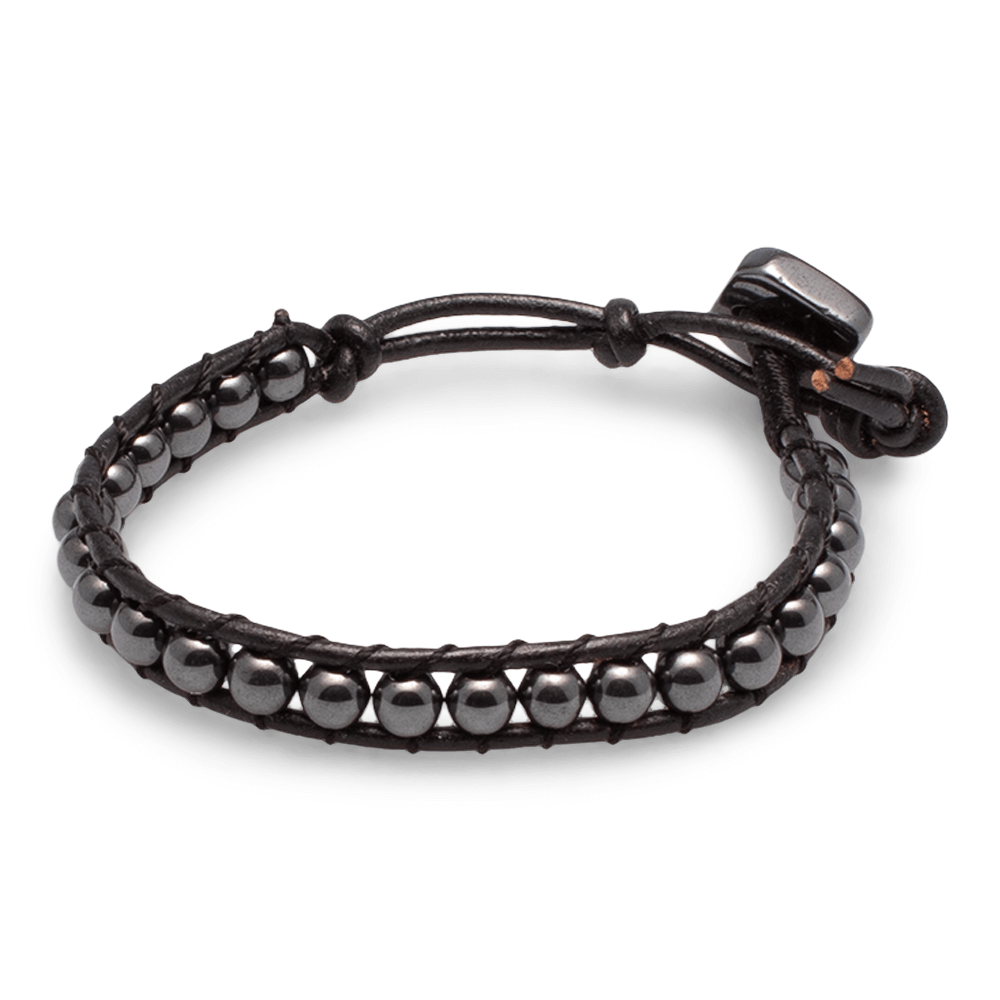 Armband Hämatit in Leder gefasst #209