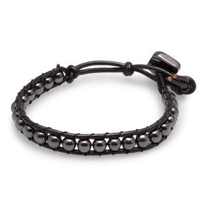 Armband Hämatit in Leder gefasst #209