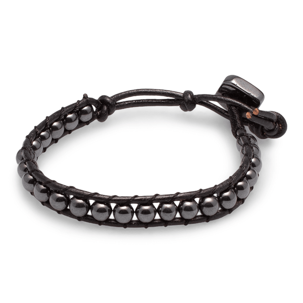 Armband Hämatit in Leder gefasst #209