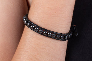 Armband Hämatit in Leder gefasst #209