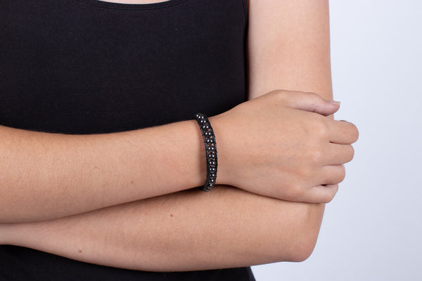 Armband Hämatit in Leder gefasst #209