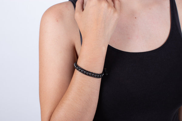 Armband Hämatit in Leder gefasst #209