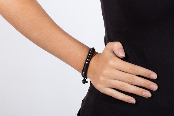 Armband Hämatit in Leder gefasst #209