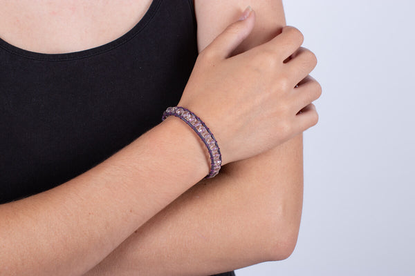 Armband Bergkristall in Leder gefasst #210
