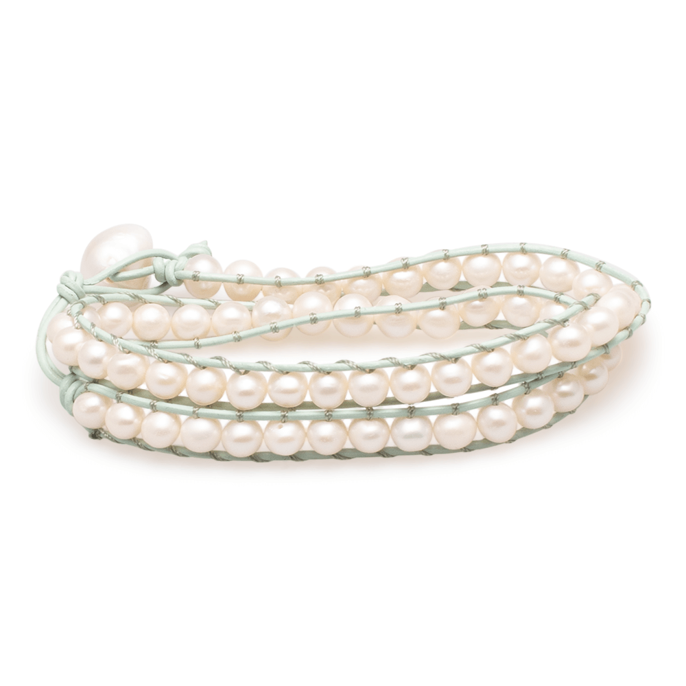 Armband (doppelt) Perlen in Leder gefasst #211