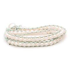 Armband (doppelt) Perlen in Leder gefasst
