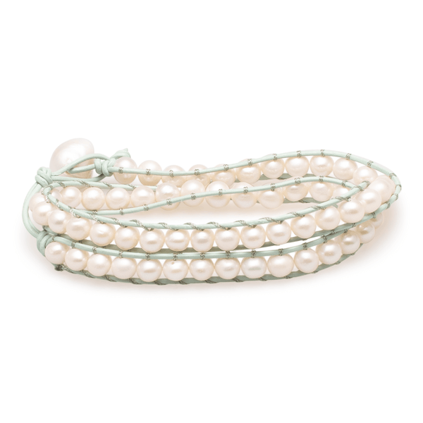 Armband (doppelt) Perlen in Leder gefasst #211
