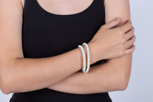 Armband (doppelt) Perlen in Leder gefasst #211