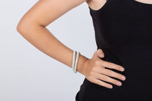 Armband (doppelt) Perlen in Leder gefasst #211