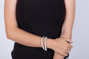 Armband (doppelt) Perlen in Leder gefasst #211