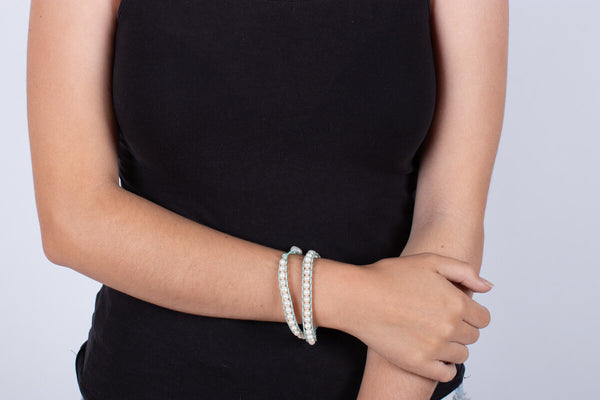 Armband (doppelt) Perlen in Leder gefasst #211