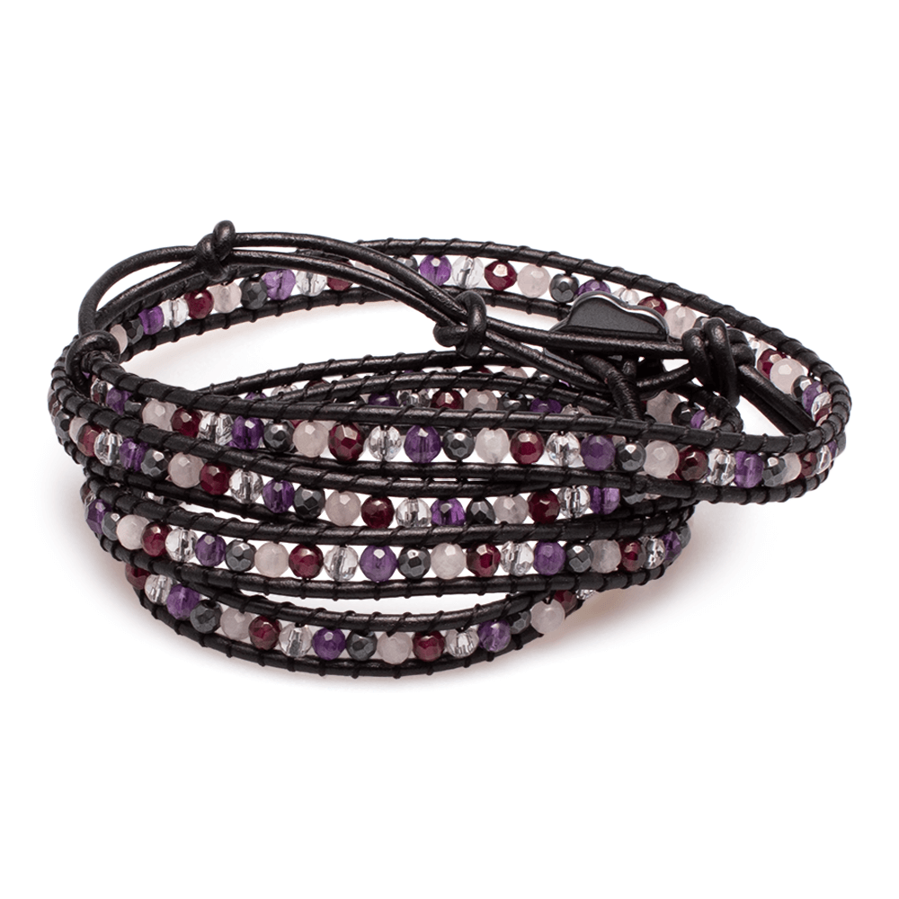 Armband (vierfach) Diverse Steine in Leder gefasst #214