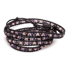 Armband (vierfach) Diverse Steine in Leder gefasst