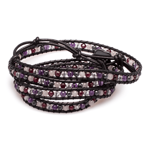 Armband (vierfach) Diverse Steine in Leder gefasst #214