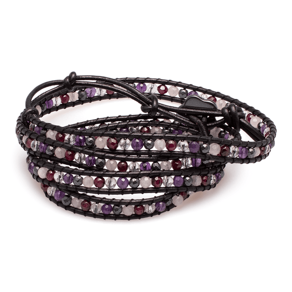Armband (vierfach) Diverse Steine in Leder gefasst #214