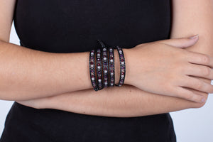 Armband (vierfach) Diverse Steine in Leder gefasst #214
