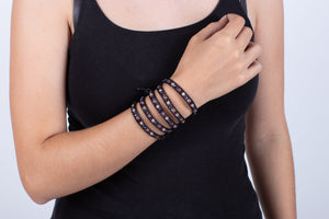 Armband (vierfach) Diverse Steine in Leder gefasst #214