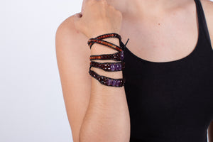 Armband (vierfach) Amethyst & Granat & Carneol in Leder gefasst #215
