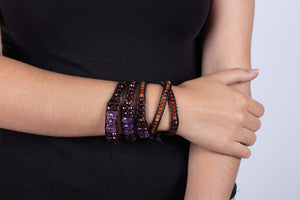Armband (vierfach) Amethyst & Granat & Carneol in Leder gefasst #215