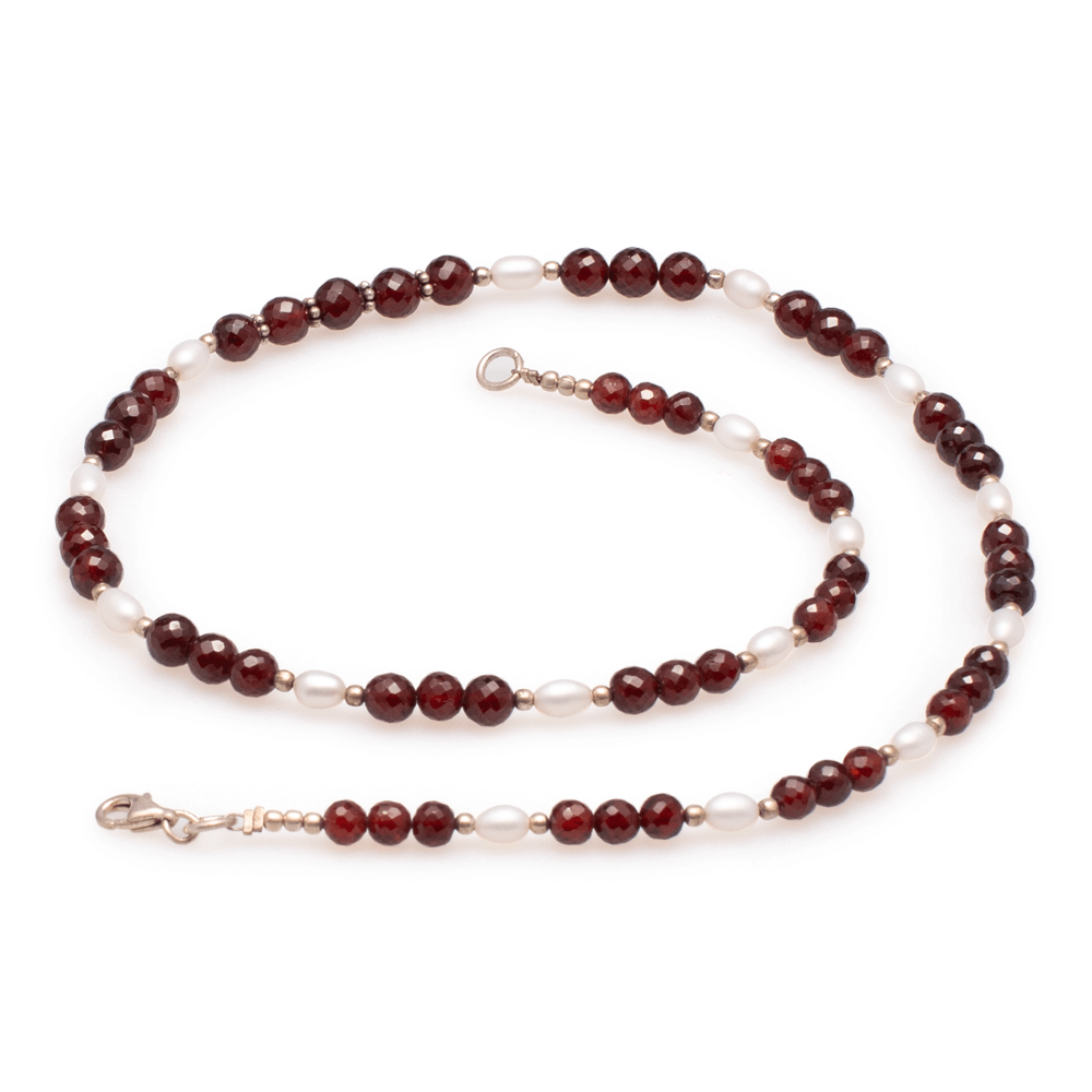 Halskette Granat & Madagaskarperle #120