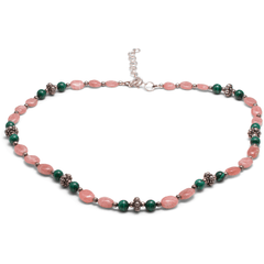Halskette Rhodonit & Malachit mit Silber